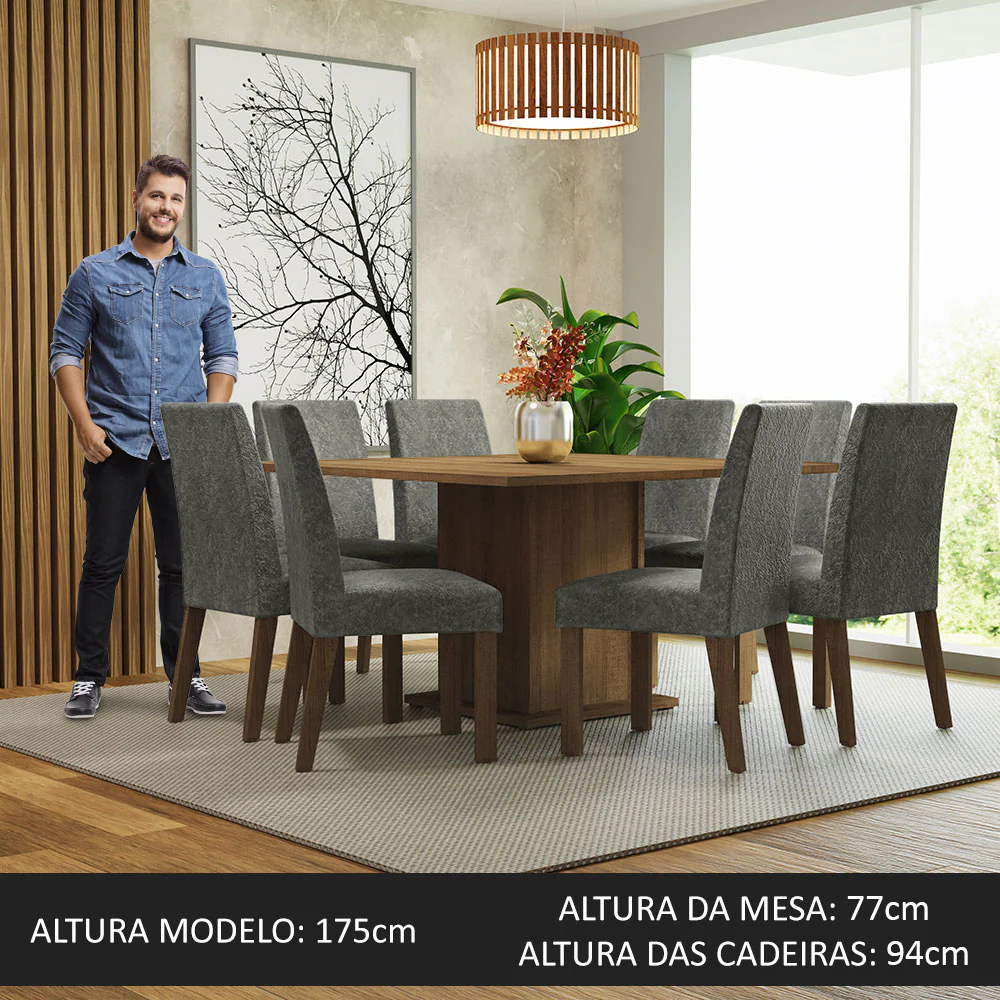 Conjunto Sala de Jantar Mesa Tampo de Madeira 8 Cadeiras Rustic/Silver Doris Madesa - Image 5