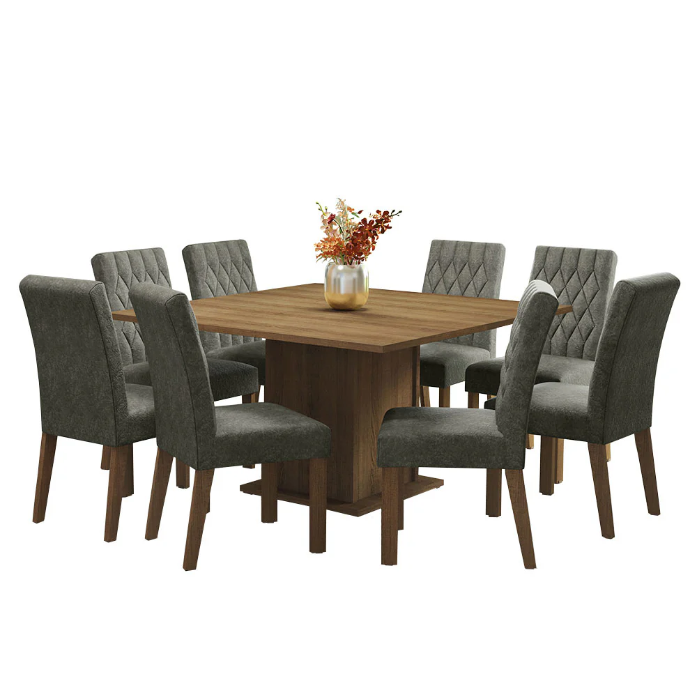 Conjunto Sala de Jantar Mesa Tampo de Madeira 8 Cadeiras Rustic/Silver Leila Madesa - Image 2