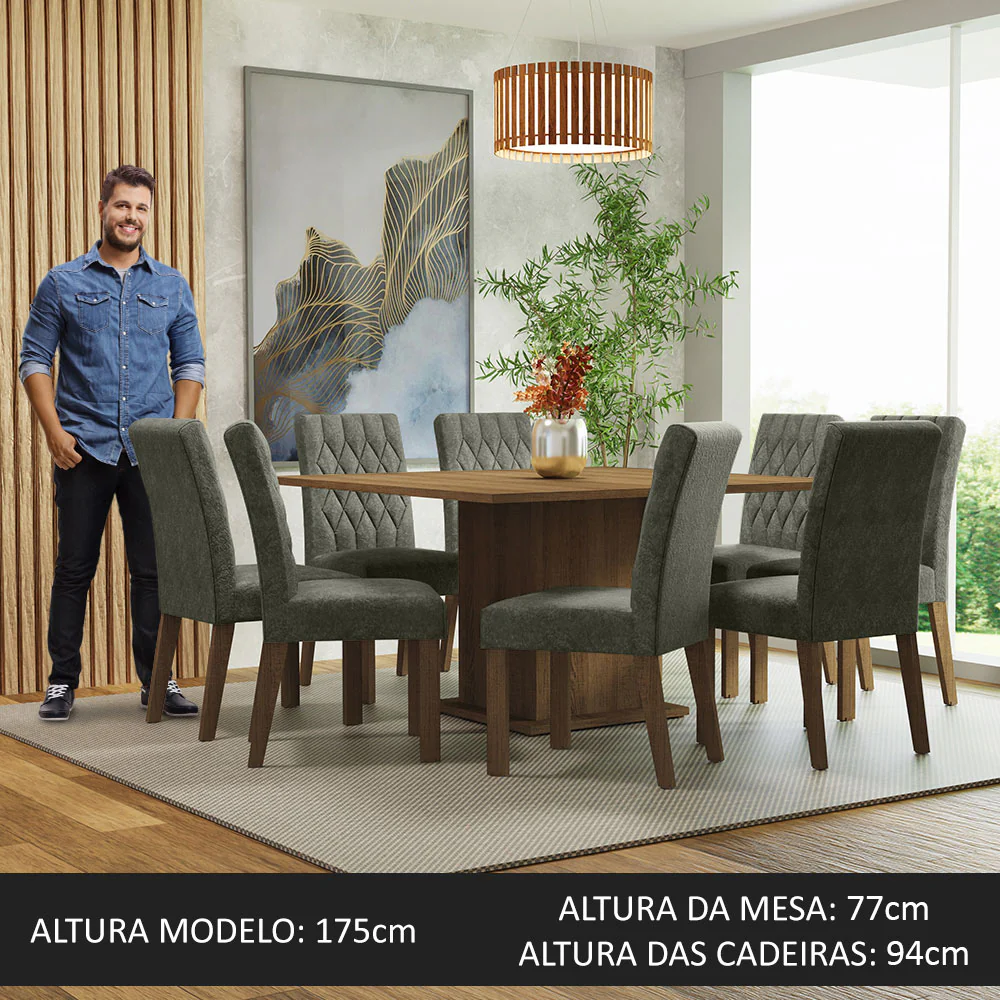 Conjunto Sala de Jantar Mesa Tampo de Madeira 8 Cadeiras Rustic/Silver Leila Madesa - Image 5