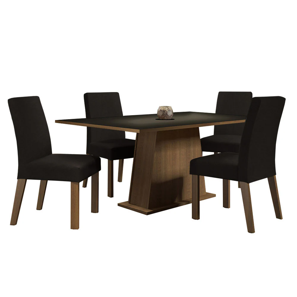Conjunto Sala de Jantar Mesa Tampo de Madeira com 4 Cadeiras Rustic/Preto/Oxford Flavia Madesa - Image 2