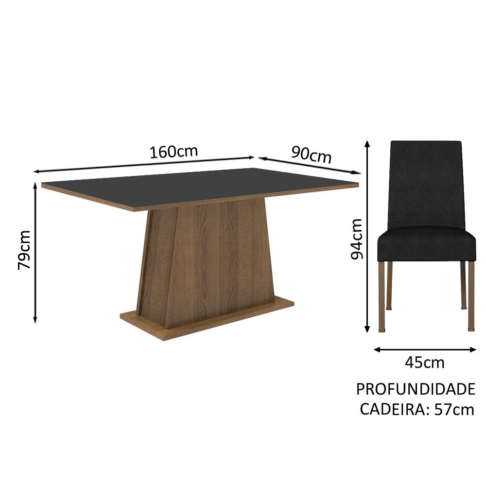 Conjunto Sala de Jantar Mesa Tampo de Madeira com 4 Cadeiras Rustic/Preto/Oxford Flavia Madesa - Image 3