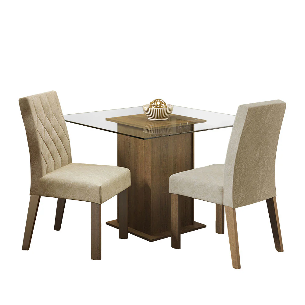 Conjunto Sala de Jantar Mesa Tampo de Vidro 2 Cadeiras Rustic/Imperial Ciça Madesa - Image 2
