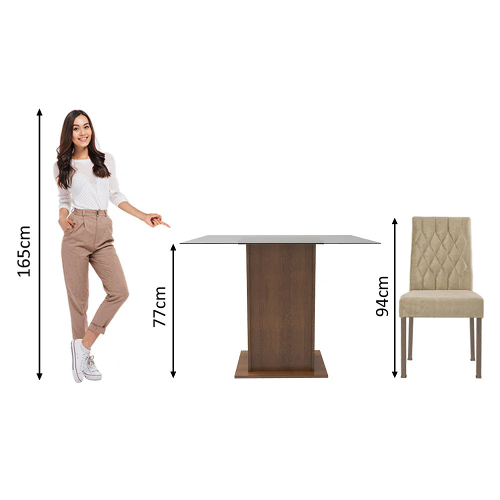 Conjunto Sala de Jantar Mesa Tampo de Vidro 2 Cadeiras Rustic/Imperial Ciça Madesa - Image 4
