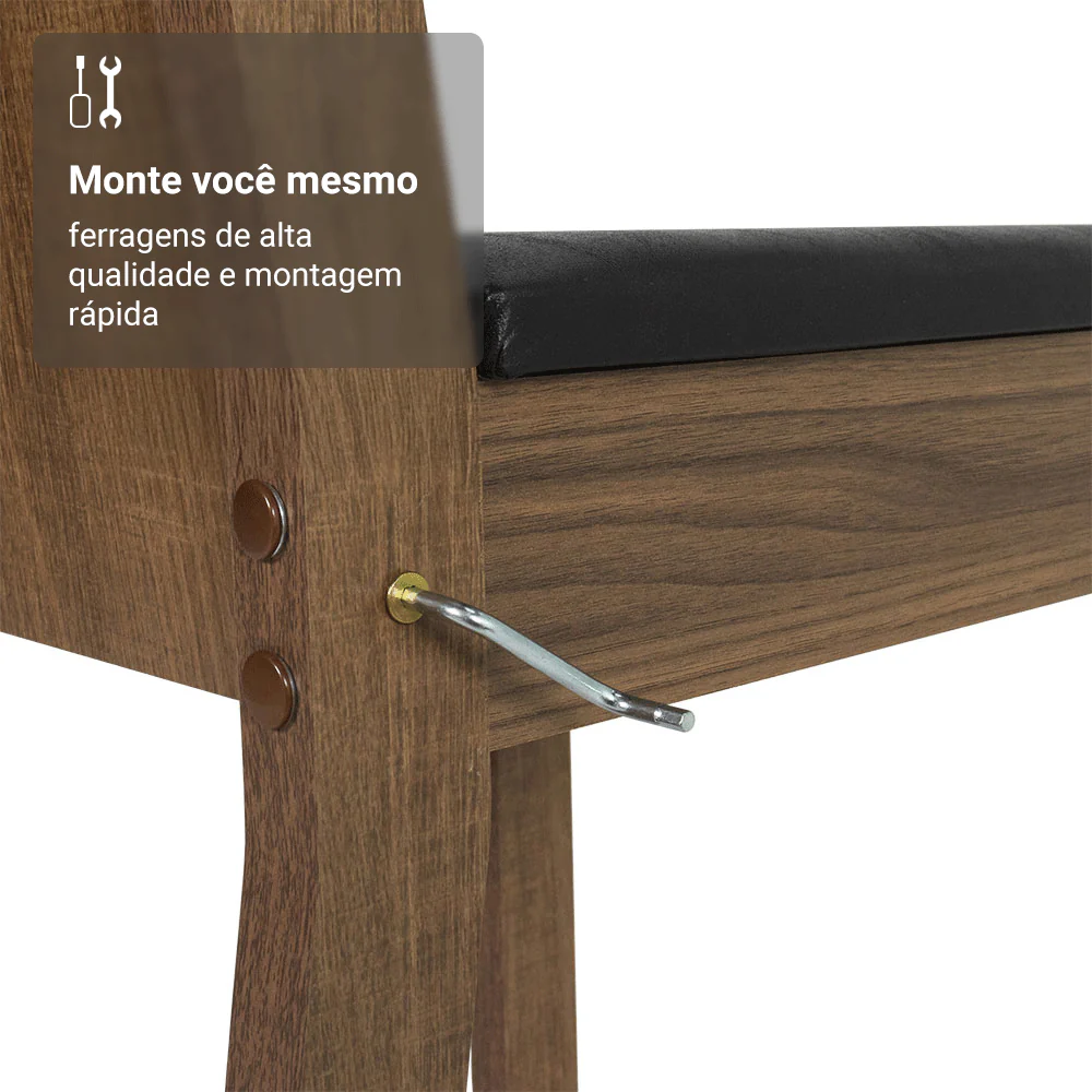 Conjunto Sala de Jantar Mesa Tampo de Vidro 4 Cadeiras Preto/Rustic Camélia Madesa - Image 8