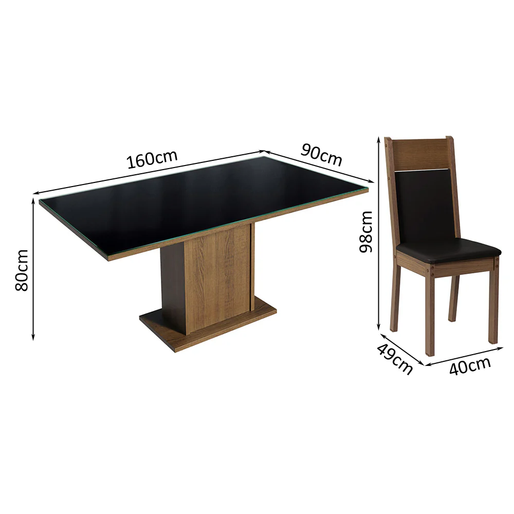 Conjunto Sala de Jantar Mesa Tampo de Vidro 4 Cadeiras Preto/Rustic Greta Madesa - Image 3