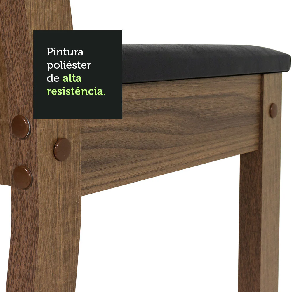 Conjunto Sala de Jantar Mesa Tampo de Vidro 4 Cadeiras Preto/Rustic Kiara Madesa - Image 9