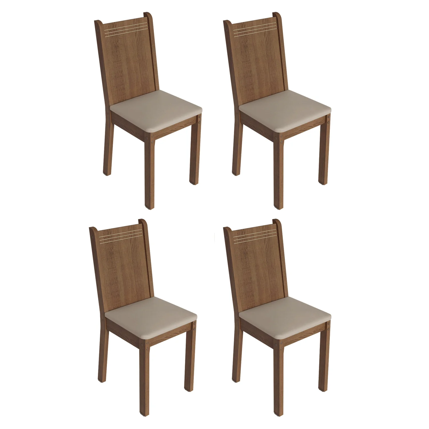 Conjunto Sala de Jantar Mesa Tampo de Vidro 4 Cadeiras Rustic/Bege Camélia Madesa - Image 6