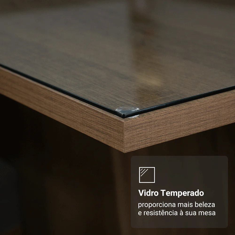 Conjunto Sala de Jantar Mesa Tampo de Vidro 4 Cadeiras Rustic/Bege Camélia Madesa - Image 9