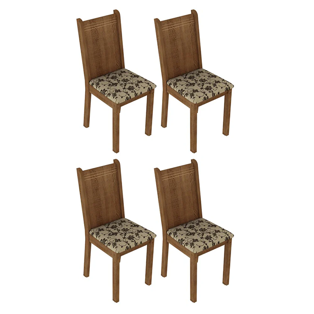 Conjunto Sala de Jantar Mesa Tampo de Vidro 4 Cadeiras Rustic/Bege Marrom Camélia Madesa - Image 6