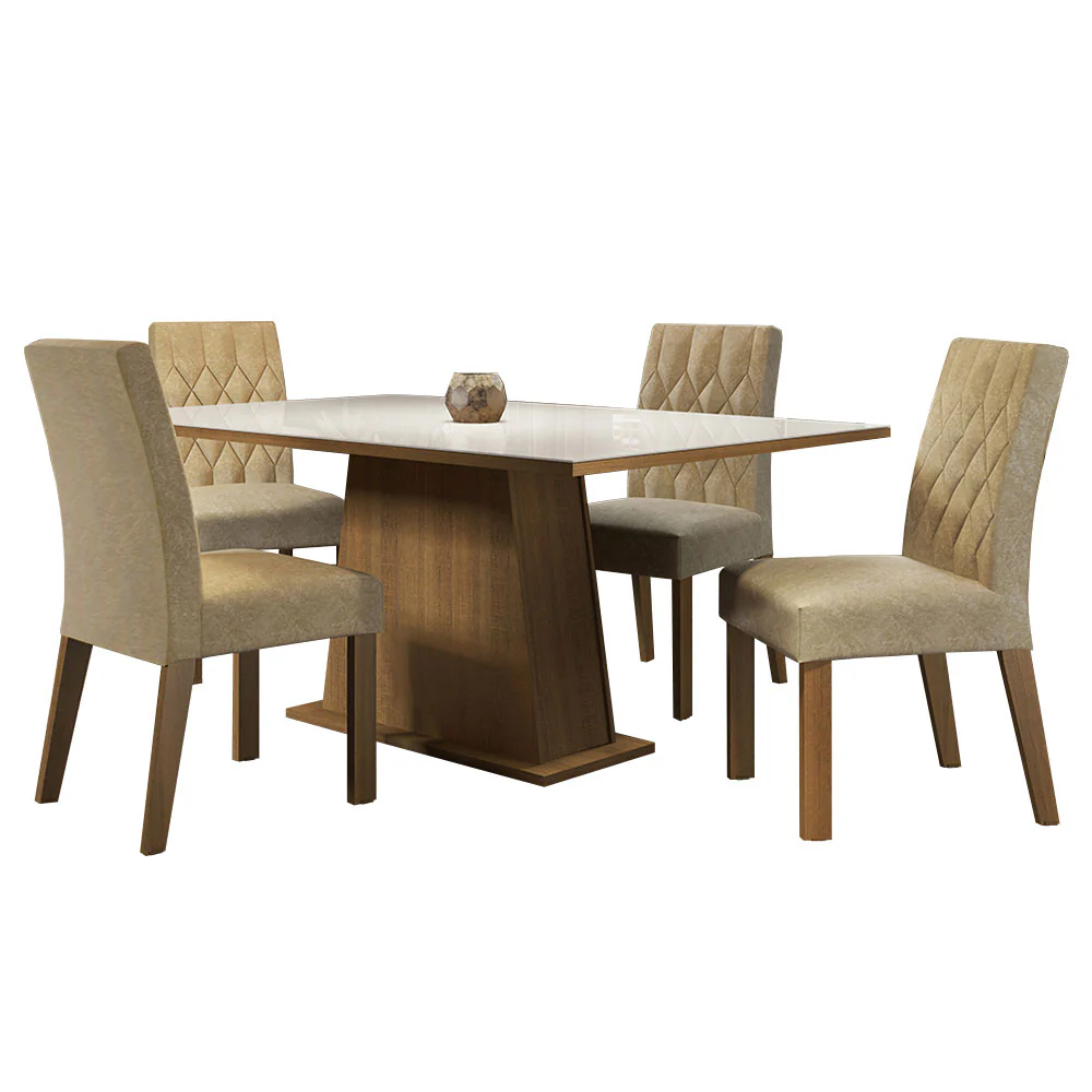 Conjunto Sala de Jantar Mesa Tampo de Vidro 4 Cadeiras Rustic/Branco/Imperial Aryeli Madesa - Image 2