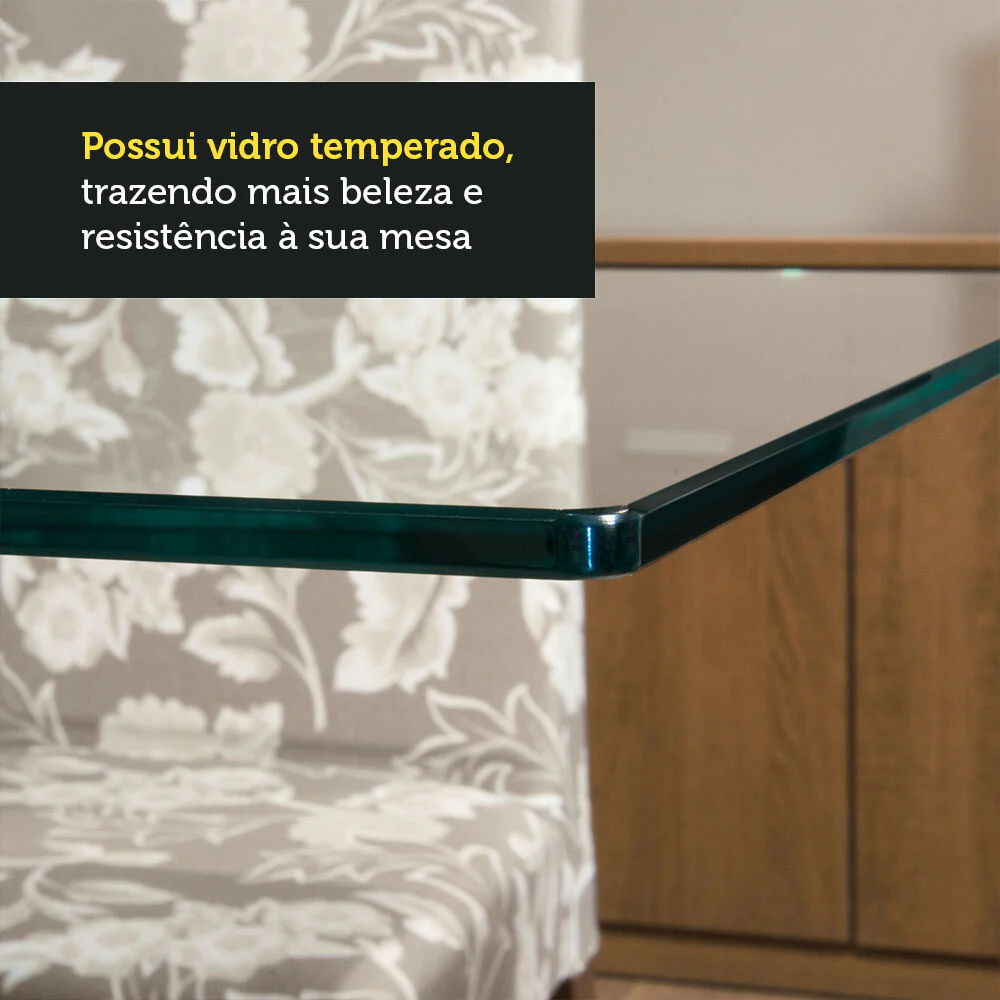 Conjunto Sala de Jantar Mesa Tampo de Vidro 4 Cadeiras Rustic/Branco/Imperial Aryeli Madesa - Image 8