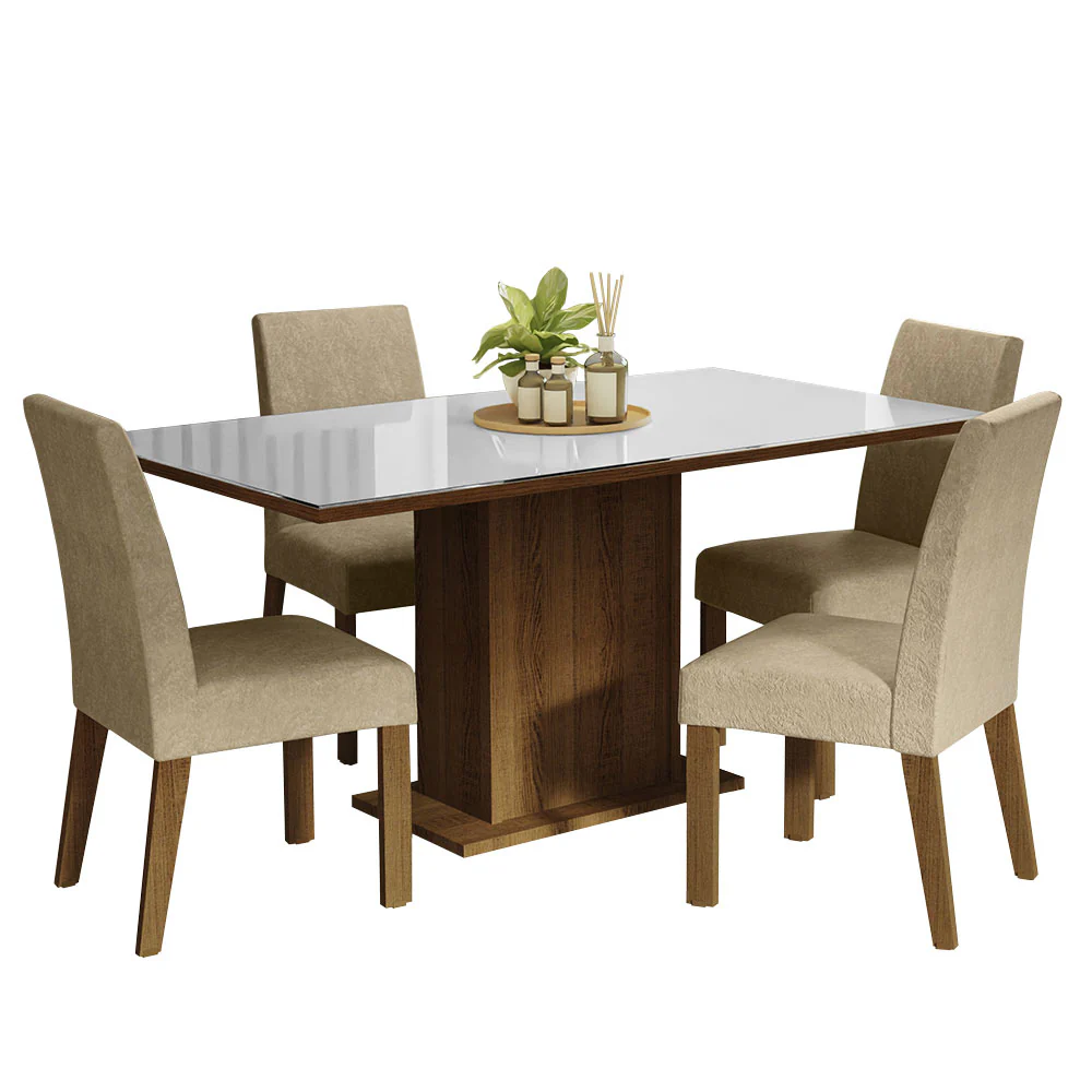 Conjunto Sala de Jantar Mesa Tampo de Vidro 4 Cadeiras Rustic/Branco/Imperial Avril Madesa - Image 2
