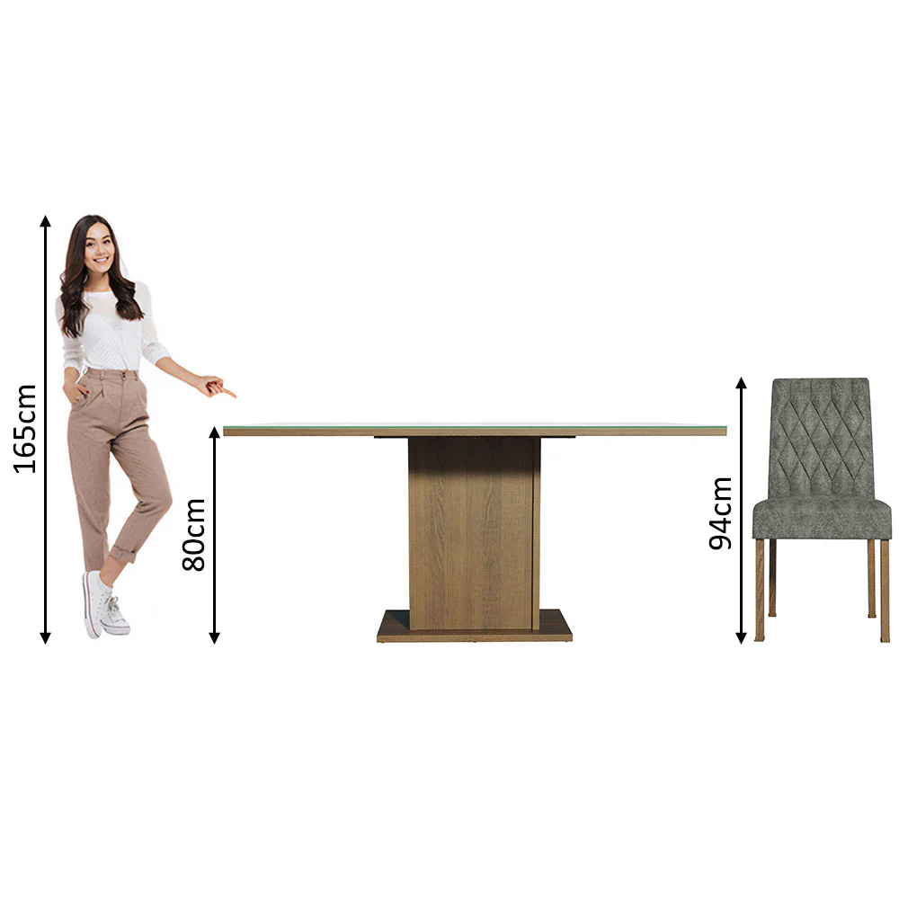 Conjunto Sala de Jantar Mesa Tampo de Vidro 4 Cadeiras Rustic/Branco/Silver Marilia Madesa - Image 7