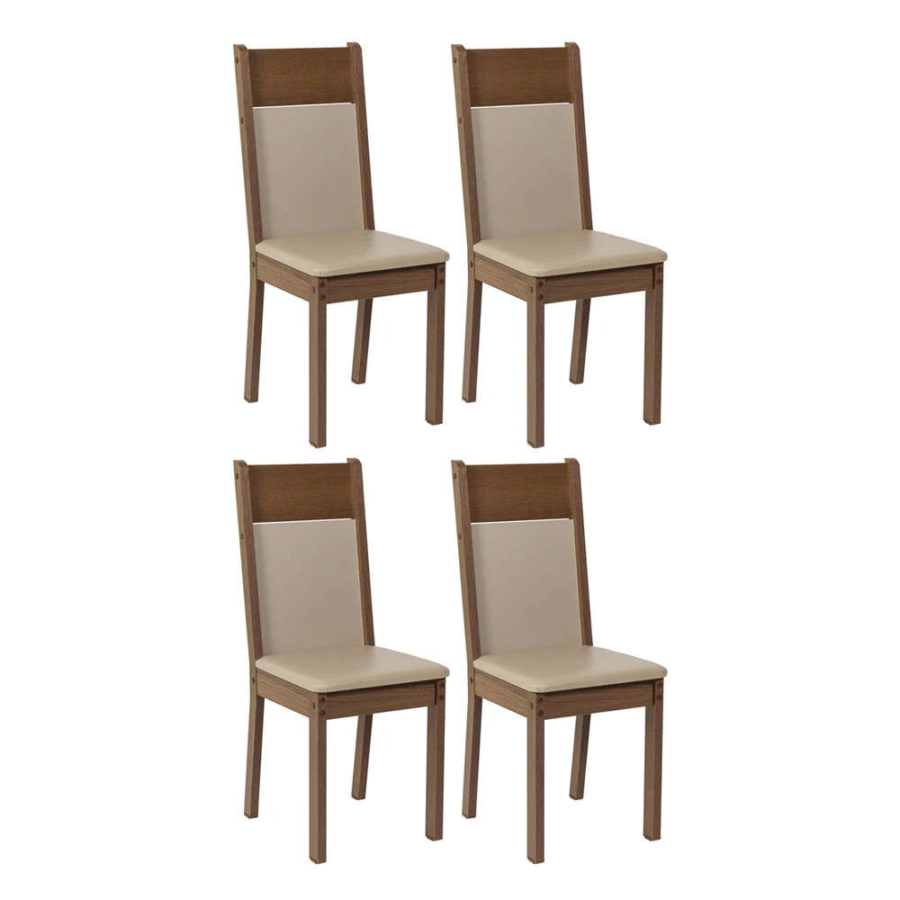 Conjunto Sala de Jantar Mesa Tampo de Vidro 4 Cadeiras Rustic/Crema/Bege Viena Madesa - Image 6
