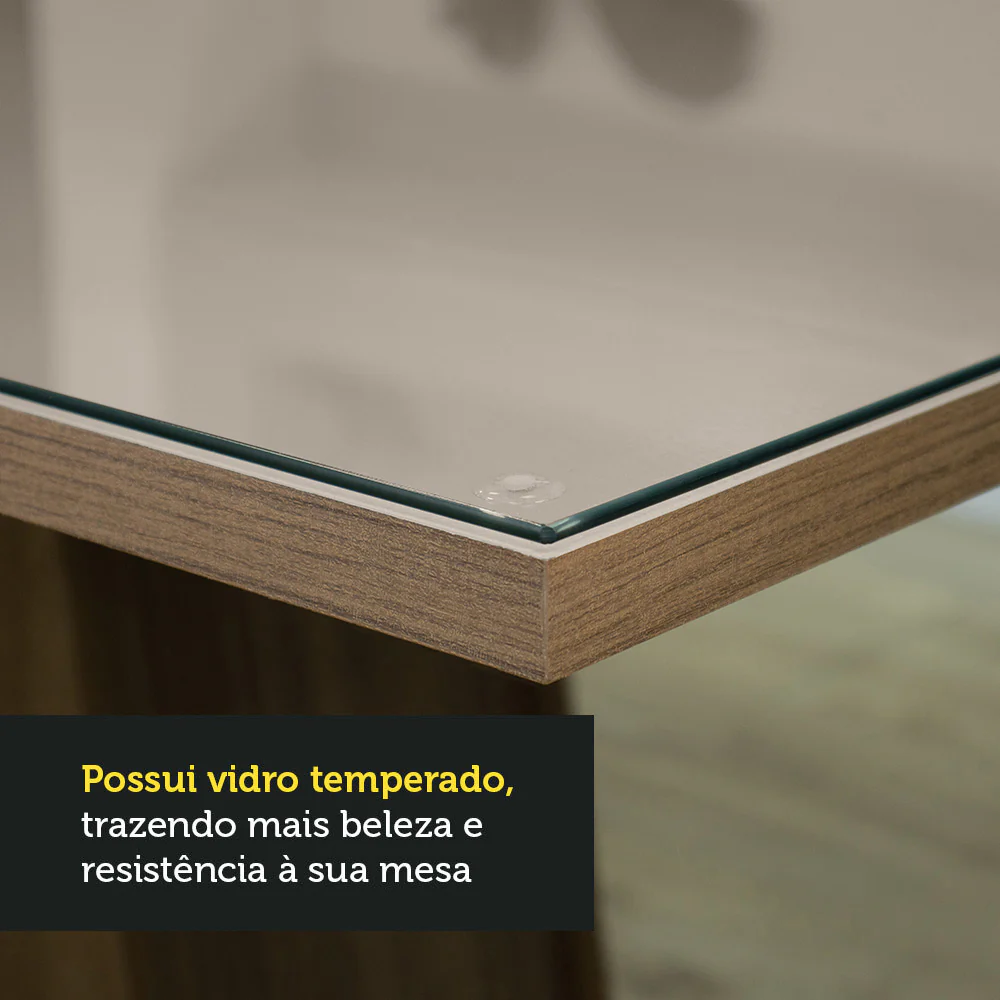 Conjunto Sala de Jantar Mesa Tampo de Vidro 4 Cadeiras Rustic/Crema/Hibiscos Perla Madesa - Image 5