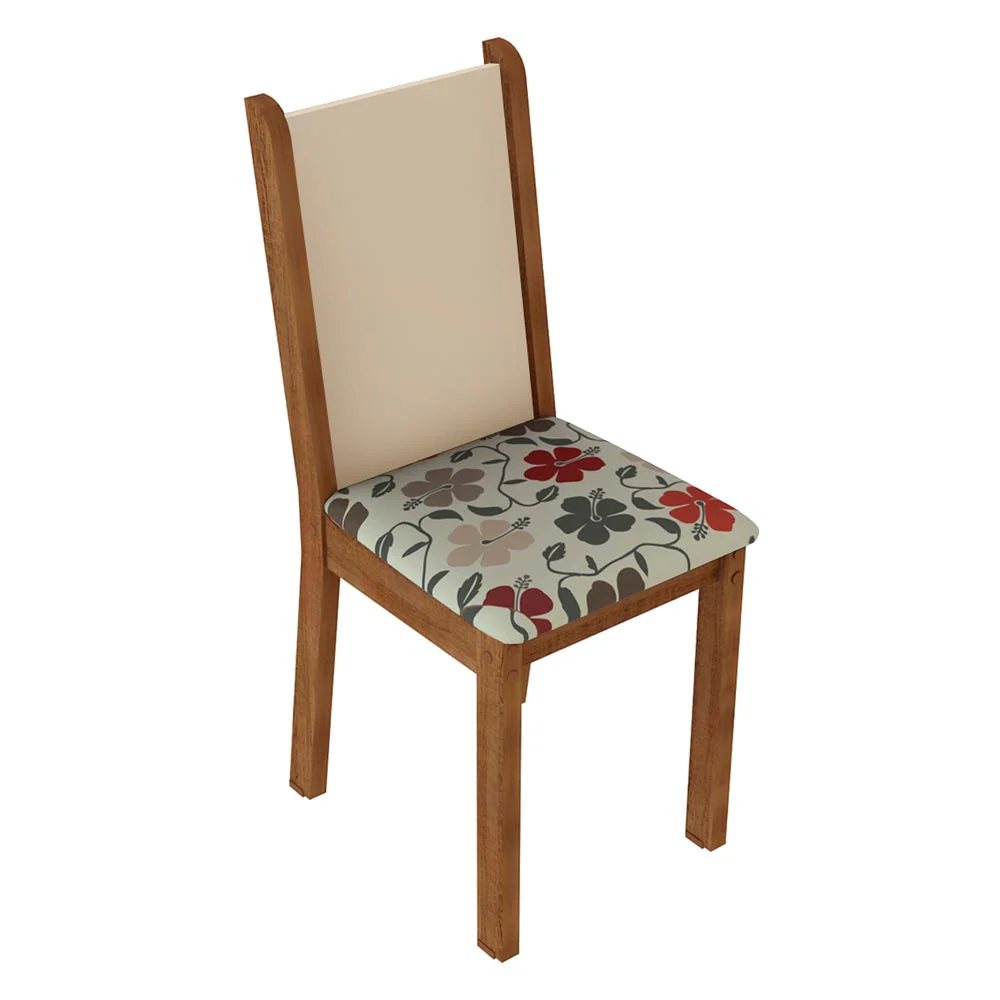 Conjunto Sala de Jantar Mesa Tampo de Vidro 4 Cadeiras Rustic/Crema/Hibiscos Suzy Madesa - Image 7