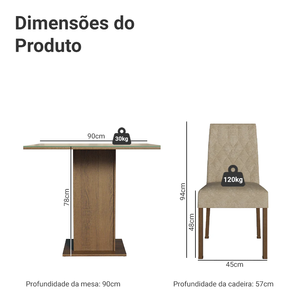 Conjunto Sala de Jantar Mesa Tampo de Vidro 4 Cadeiras Rustic/Crema/Imperial Anaju Madesa - Image 3