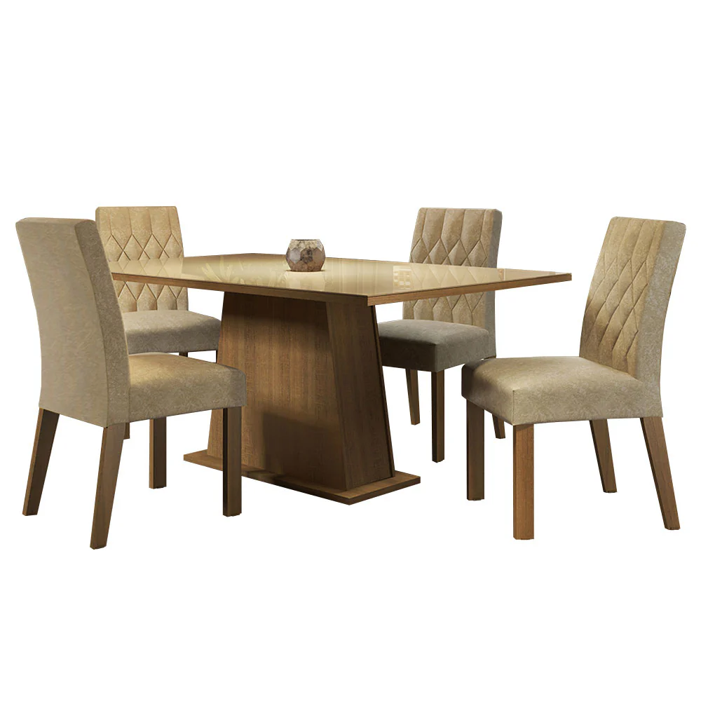 Conjunto Sala de Jantar Mesa Tampo de Vidro 4 Cadeiras Rustic/Crema/Imperial Aryeli Madesa - Image 2