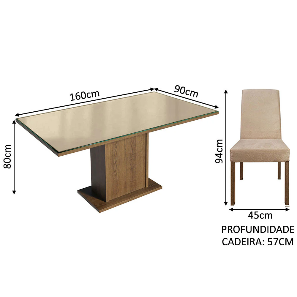 Conjunto Sala de Jantar Mesa Tampo de Vidro 4 Cadeiras Rustic/Crema/Imperial Avril Madesa - Image 5