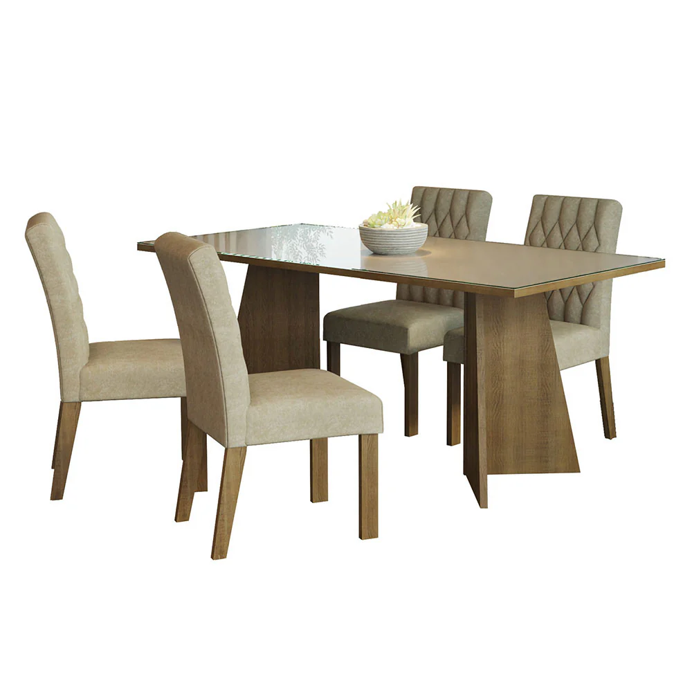 Conjunto Sala de Jantar Mesa Tampo de Vidro 4 Cadeiras Rustic/Crema/Imperial Harper Madesa - Image 2