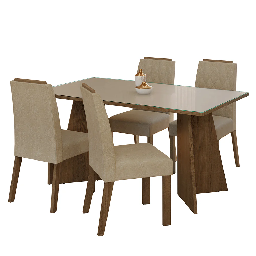 Conjunto Sala de Jantar Mesa Tampo de Vidro 4 Cadeiras Rustic/Crema/Imperial Porto Madesa - Image 2