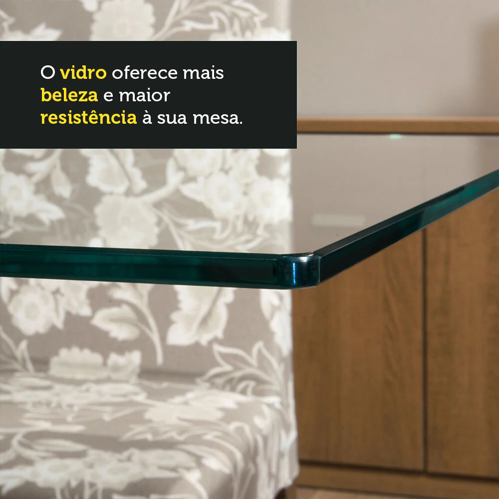 Conjunto Sala de Jantar Mesa Tampo de Vidro 4 Cadeiras Rustic/Crema/Sintético Bege Savana Madesa - Image 6