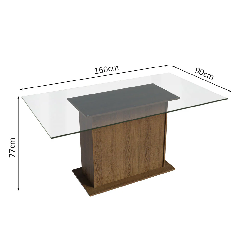 Conjunto Sala de Jantar Mesa Tampo de Vidro 4 Cadeiras Rustic/Crema/Sintético Bege Yara Madesa - Image 4