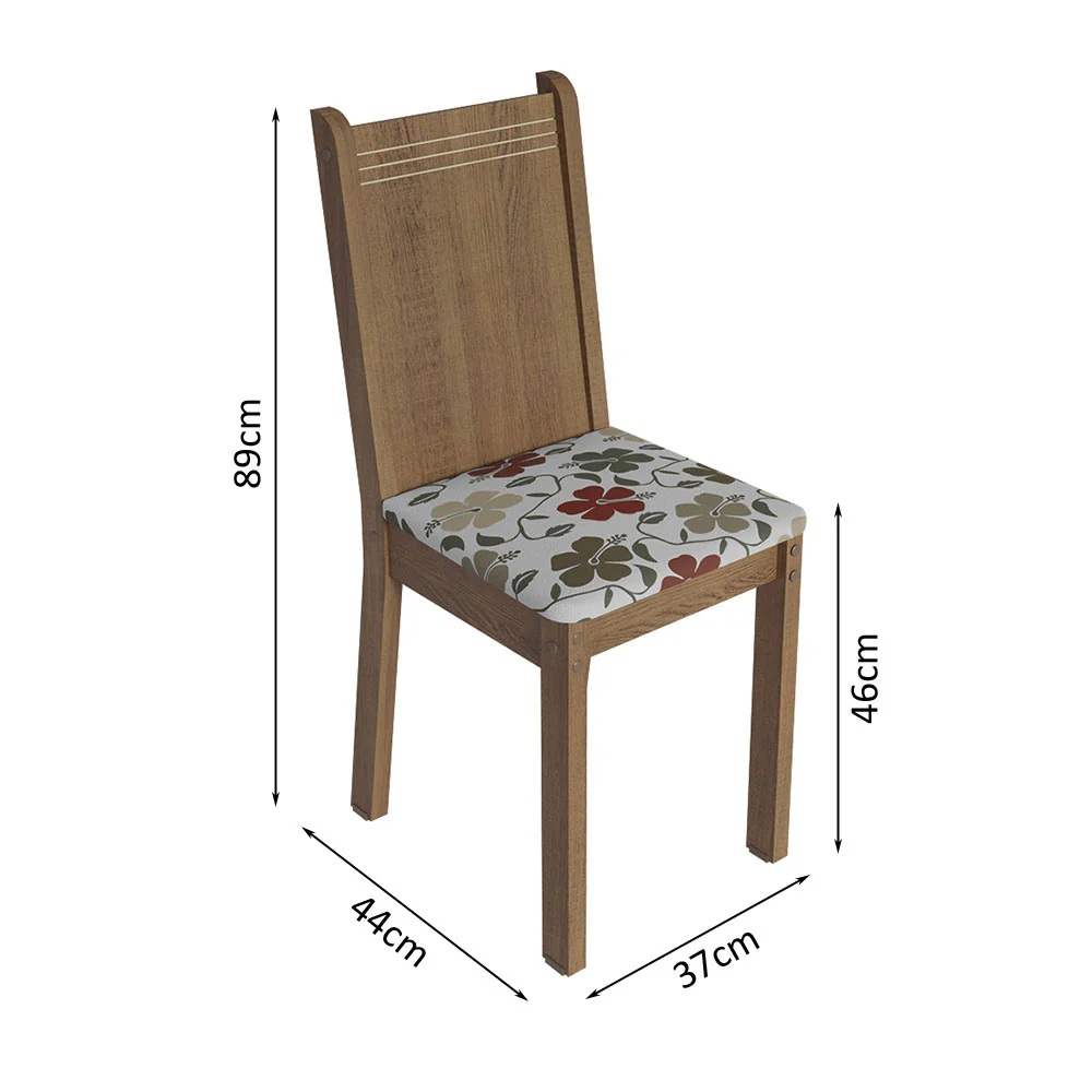 Conjunto Sala de Jantar Mesa Tampo de Vidro 4 Cadeiras Rustic/Floral Hibiscos Espanha Madesa - Image 3