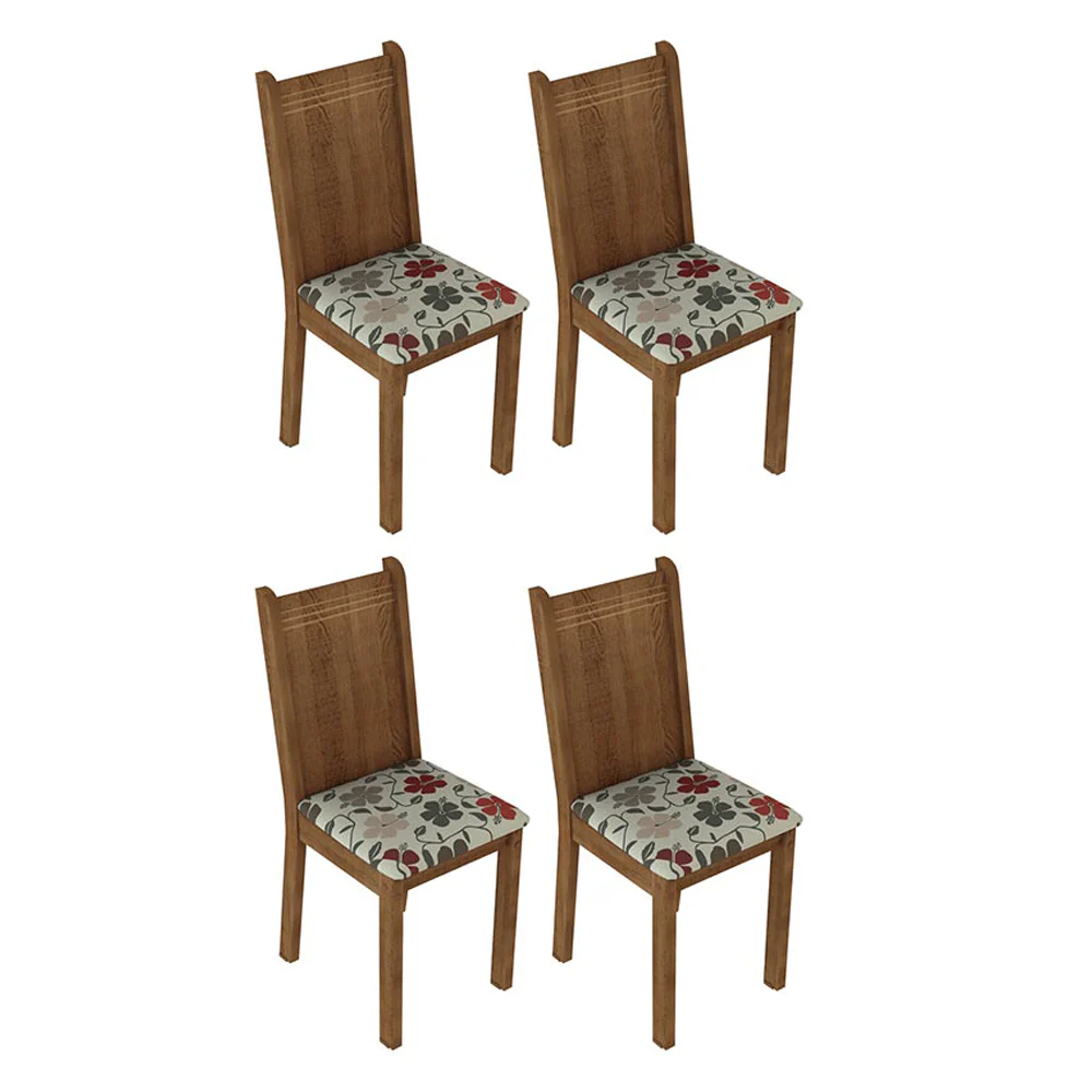 Conjunto Sala de Jantar Mesa Tampo de Vidro 4 Cadeiras Rustic/Hibiscos Camélia Madesa - Image 6
