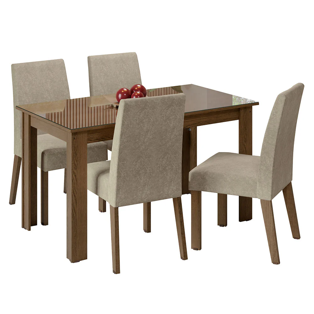 Conjunto Sala de Jantar Mesa Tampo de Vidro 4 Cadeiras Rustic/Imperial Antônia Madesa - Image 2