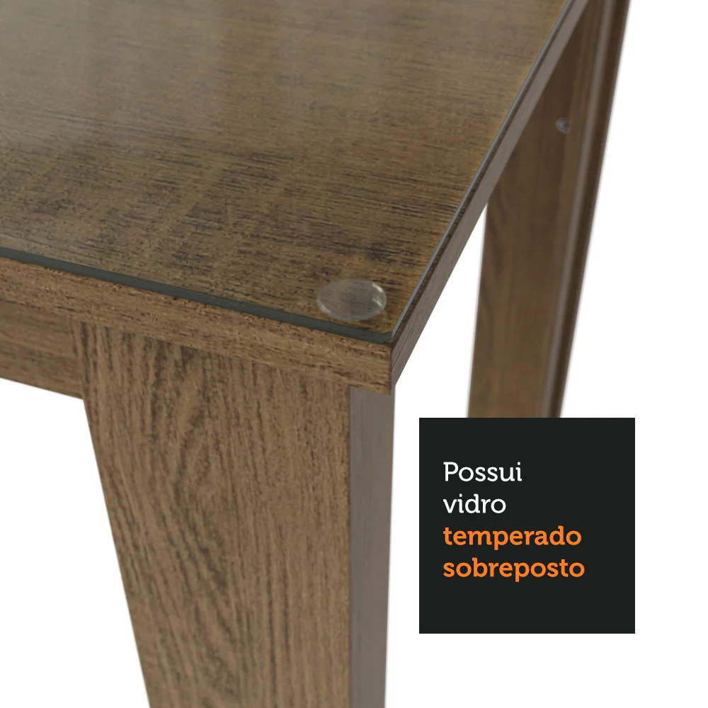 Conjunto Sala de Jantar Mesa Tampo de Vidro 4 Cadeiras Rustic/Imperial Antônia Madesa - Image 8