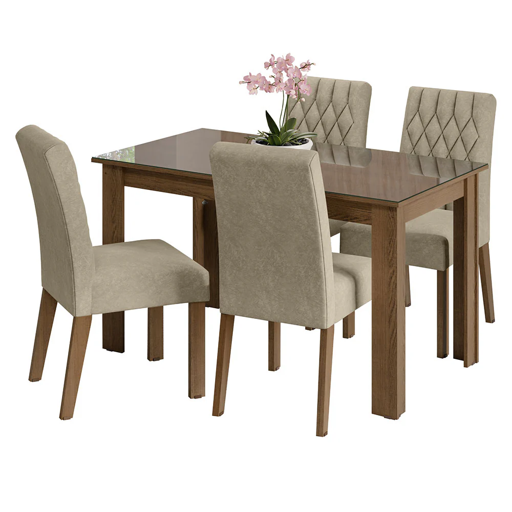 Conjunto Sala de Jantar Mesa Tampo de Vidro 4 Cadeiras Rustic/Imperial Celina Madesa - Image 2