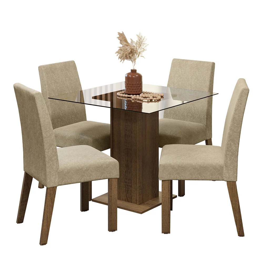 Conjunto Sala de Jantar Mesa Tampo de Vidro 4 Cadeiras Rustic/Imperial Ivy Madesa - Image 2