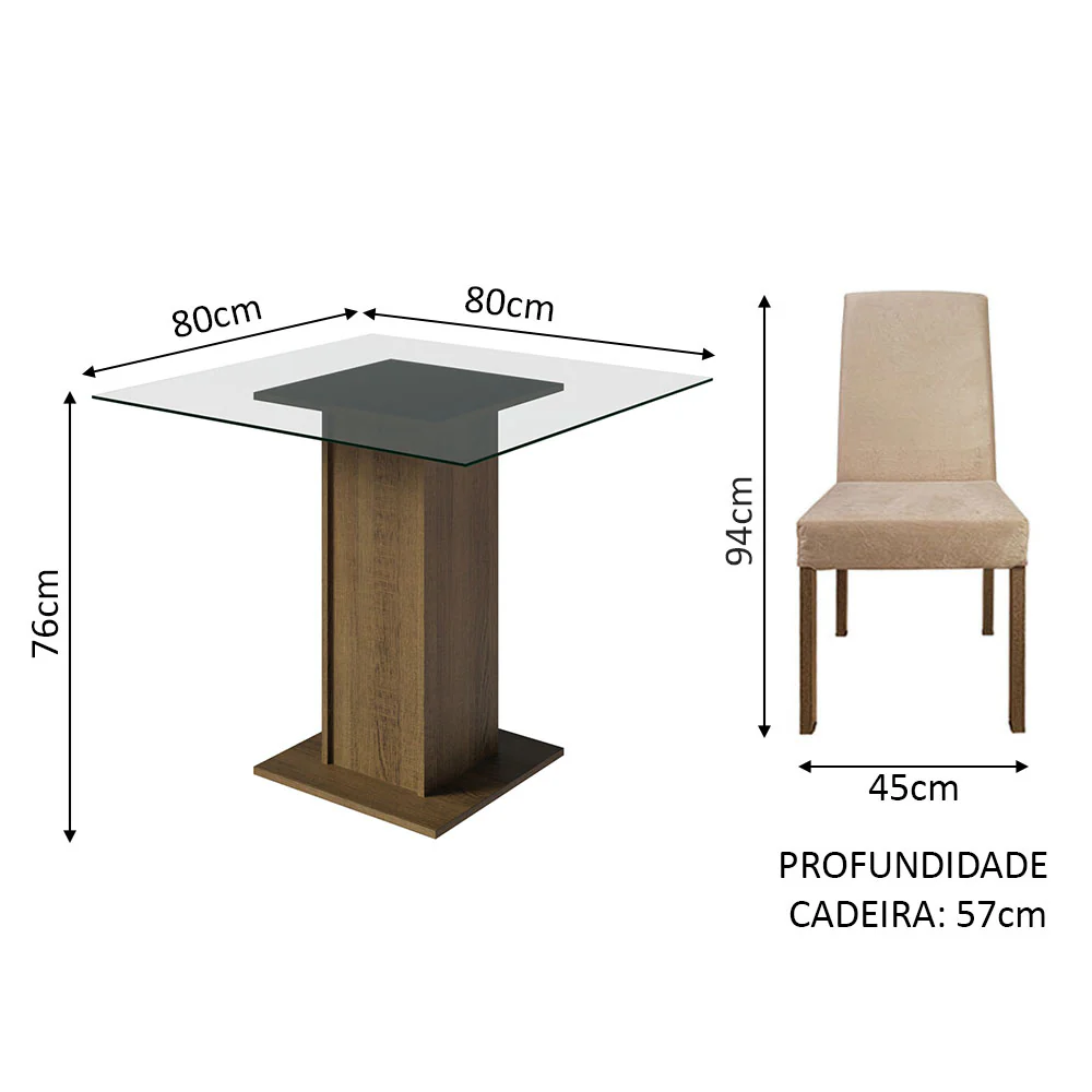 Conjunto Sala de Jantar Mesa Tampo de Vidro 4 Cadeiras Rustic/Imperial Ivy Madesa - Image 3
