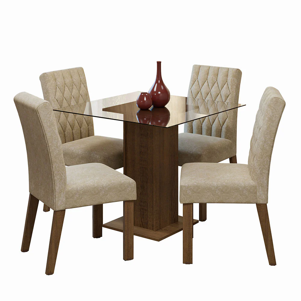 Conjunto Sala de Jantar Mesa Tampo de Vidro 4 Cadeiras Rustic/Imperial Noemi Madesa - Image 2