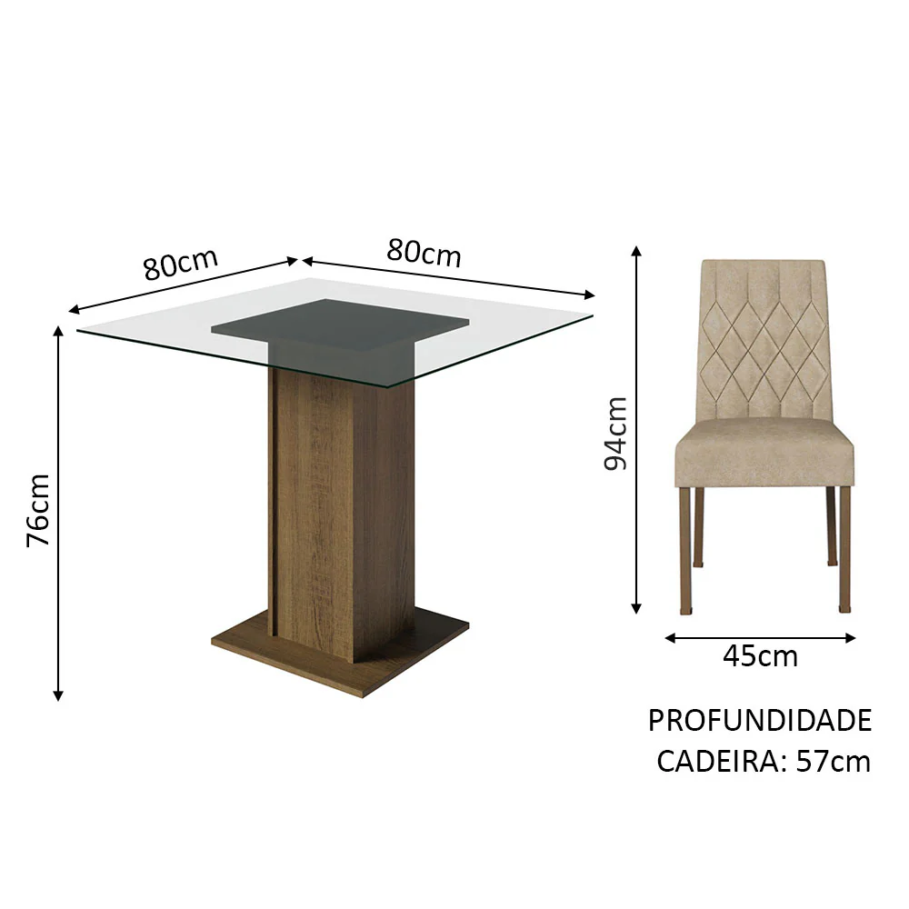 Conjunto Sala de Jantar Mesa Tampo de Vidro 4 Cadeiras Rustic/Imperial Noemi Madesa - Image 3
