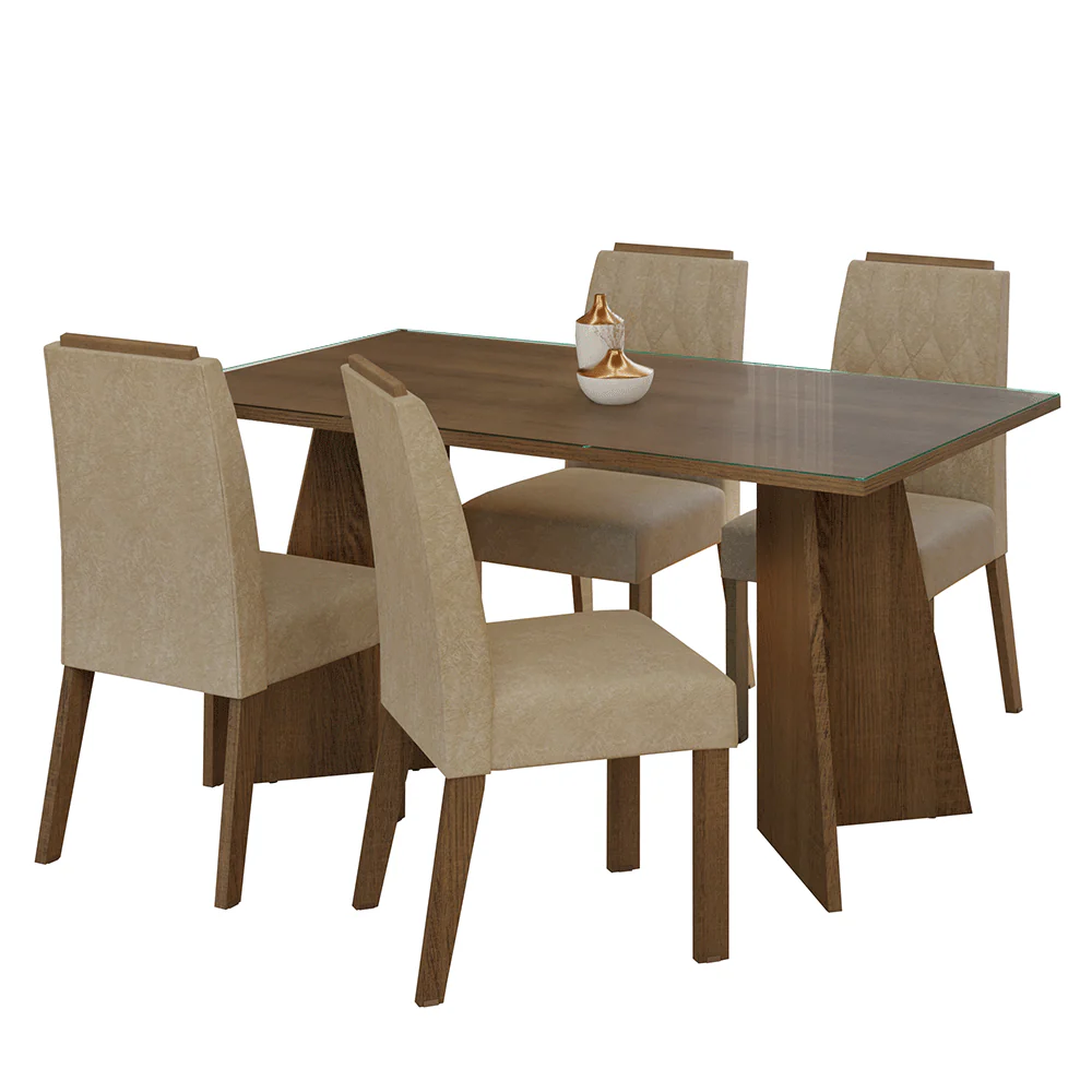 Conjunto Sala de Jantar Mesa Tampo de Vidro 4 Cadeiras Rustic/Imperial Porto Madesa - Image 2
