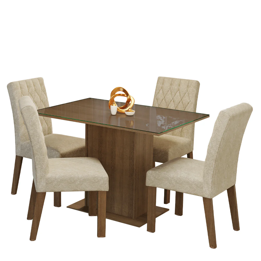 Conjunto Sala de Jantar Mesa Tampo de Vidro 4 Cadeiras Rustic/Imperial Reale Madesa - Image 2
