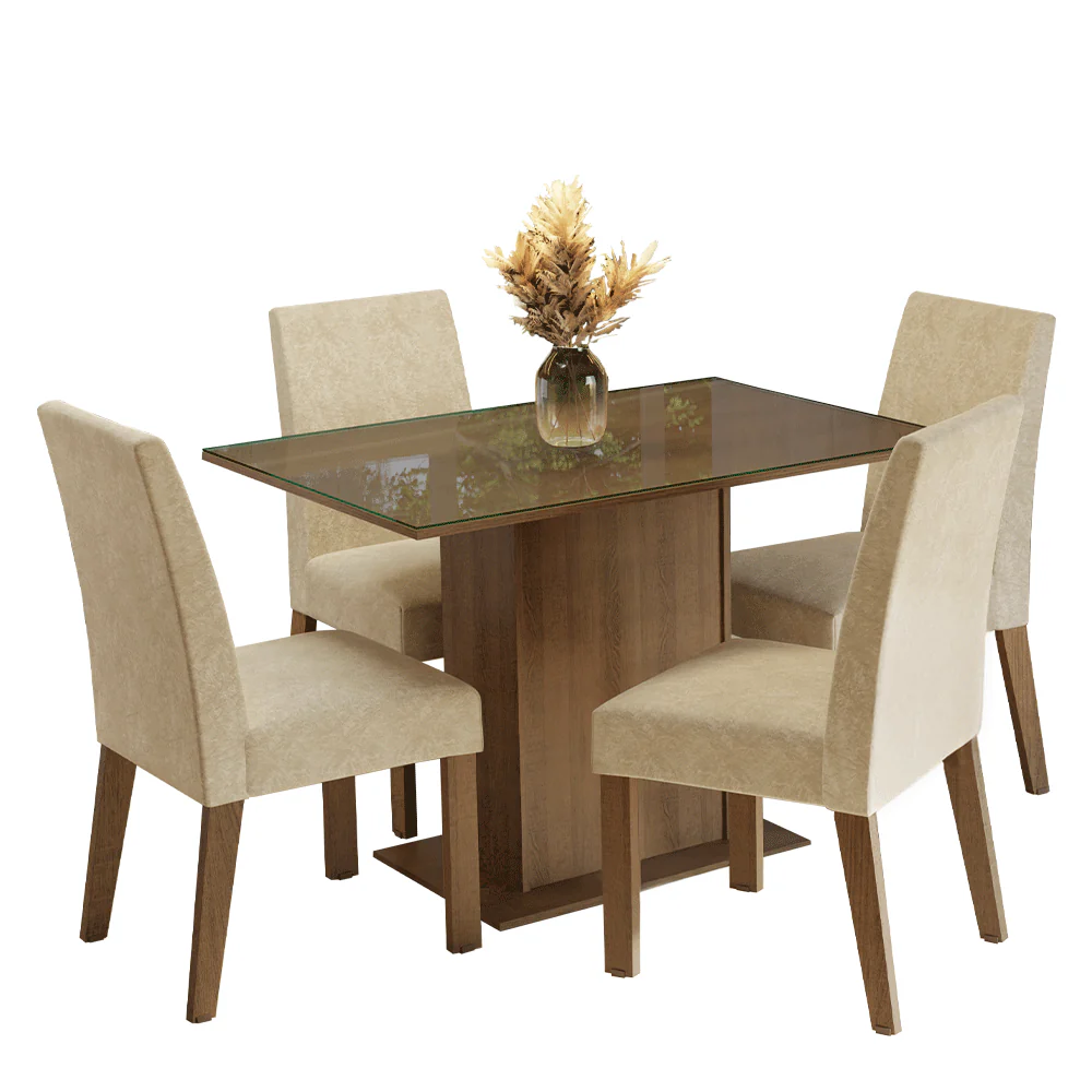 Conjunto Sala de Jantar Mesa Tampo de Vidro 4 Cadeiras Rustic/Imperial Zion Madesa - Image 2