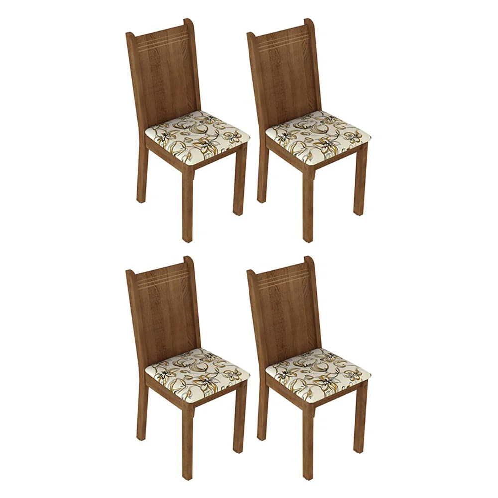 Conjunto Sala de Jantar Mesa Tampo de Vidro 4 Cadeiras Rustic/Lírio Bege Camélia Madesa - Image 6