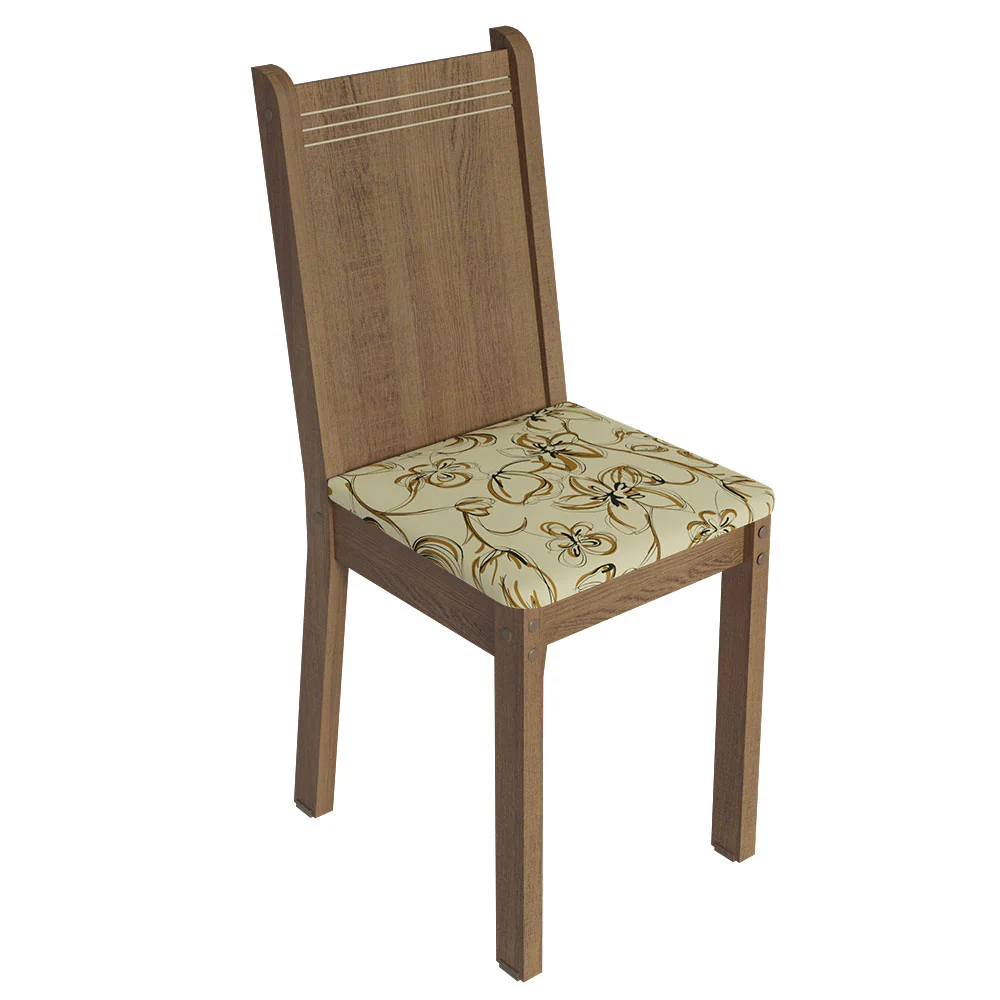 Conjunto Sala de Jantar Mesa Tampo de Vidro 4 Cadeiras Rustic/Lírio Bege Kiara Madesa - Image 7