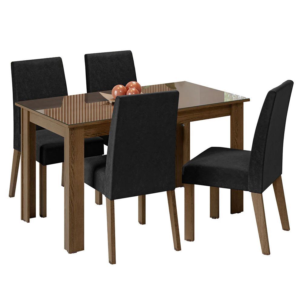Conjunto Sala de Jantar Mesa Tampo de Vidro 4 Cadeiras Rustic/Oxford Antônia Madesa - Image 2
