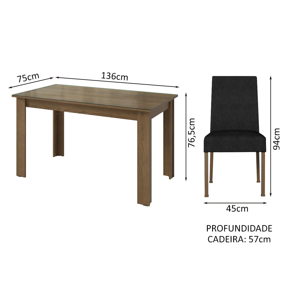 Conjunto Sala de Jantar Mesa Tampo de Vidro 4 Cadeiras Rustic/Oxford Antônia Madesa - Image 3