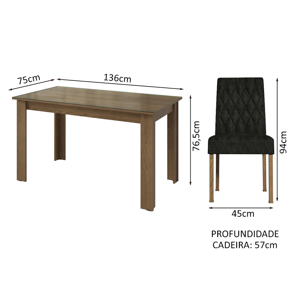 Conjunto Sala de Jantar Mesa Tampo de Vidro 4 Cadeiras Rustic/Oxford Celina Madesa - Image 3