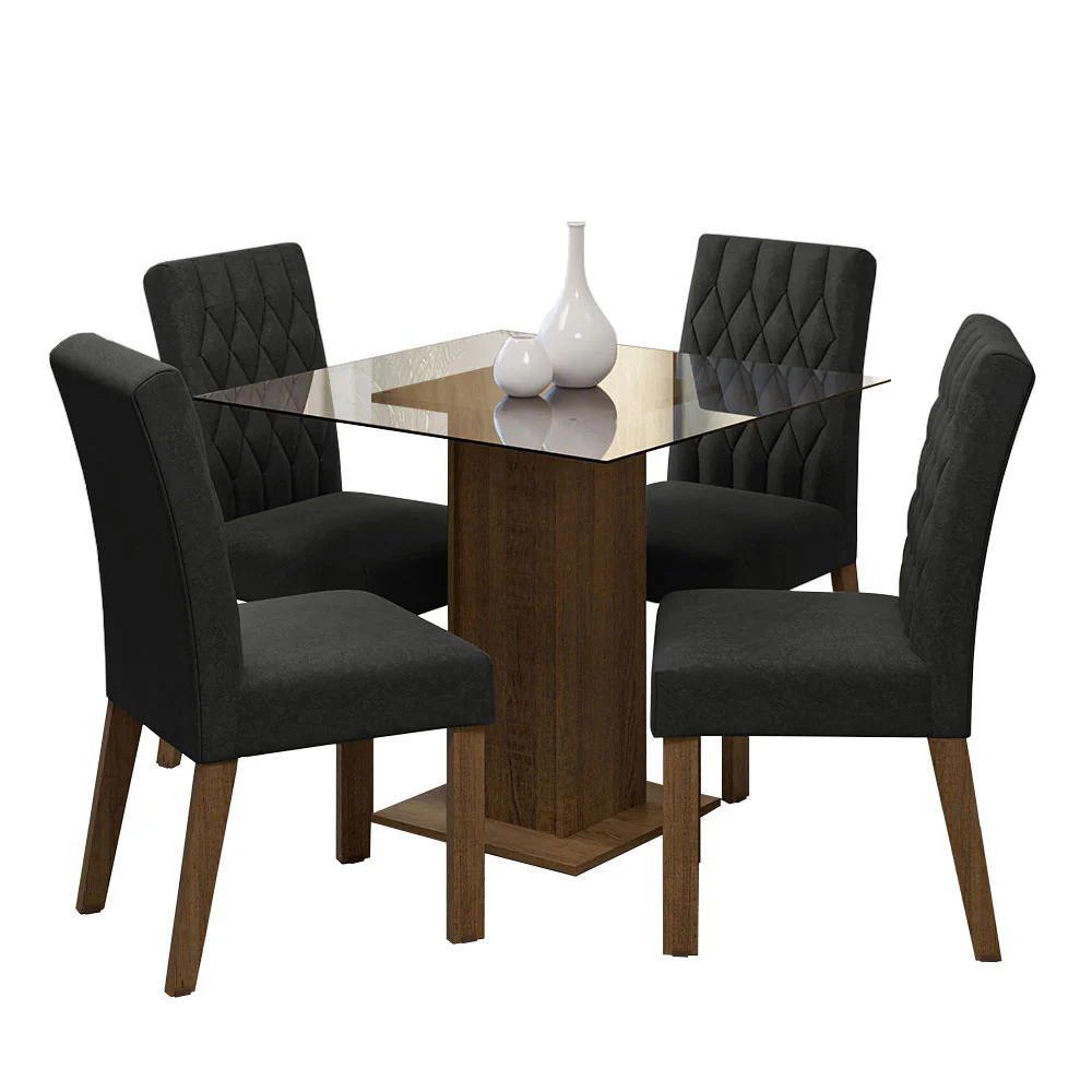 Conjunto Sala de Jantar Mesa Tampo de Vidro 4 Cadeiras Rustic/Oxford Noemi Madesa - Image 2