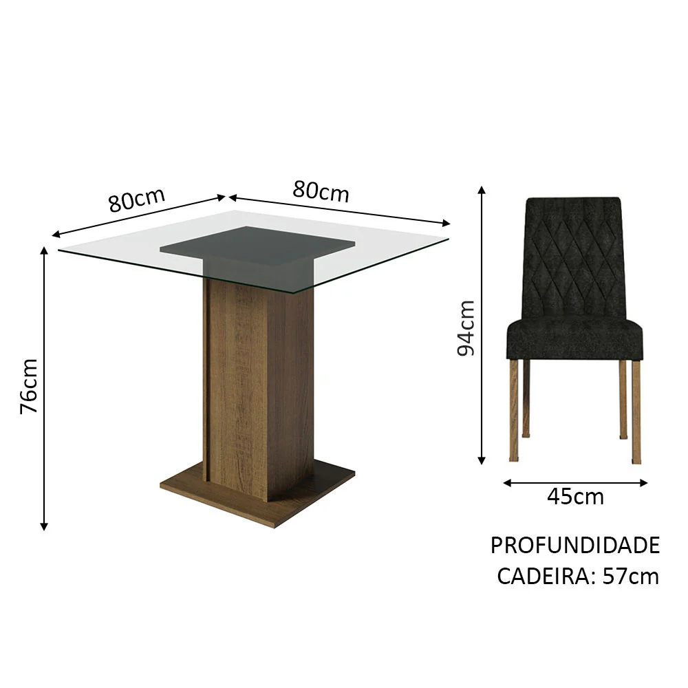 Conjunto Sala de Jantar Mesa Tampo de Vidro 4 Cadeiras Rustic/Oxford Noemi Madesa - Image 3