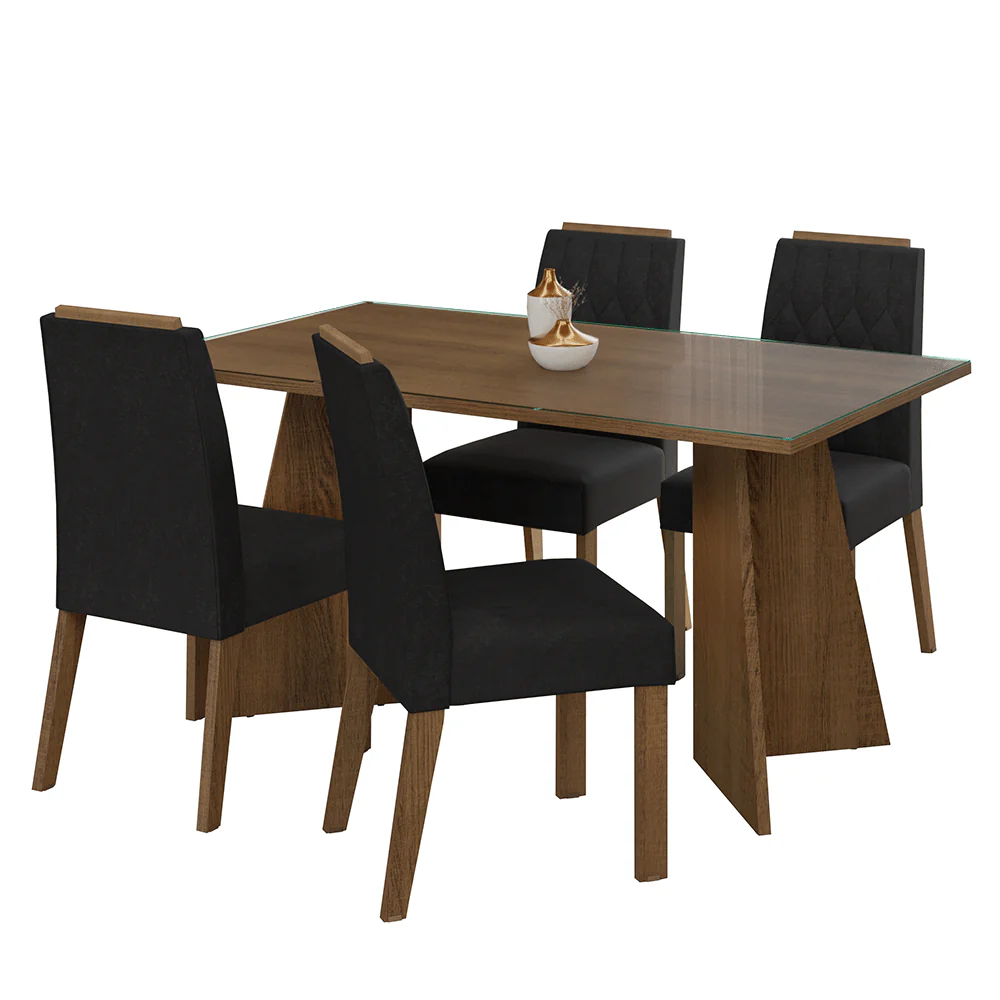 Conjunto Sala de Jantar Mesa Tampo de Vidro 4 Cadeiras Rustic/Oxford Porto Madesa - Image 2