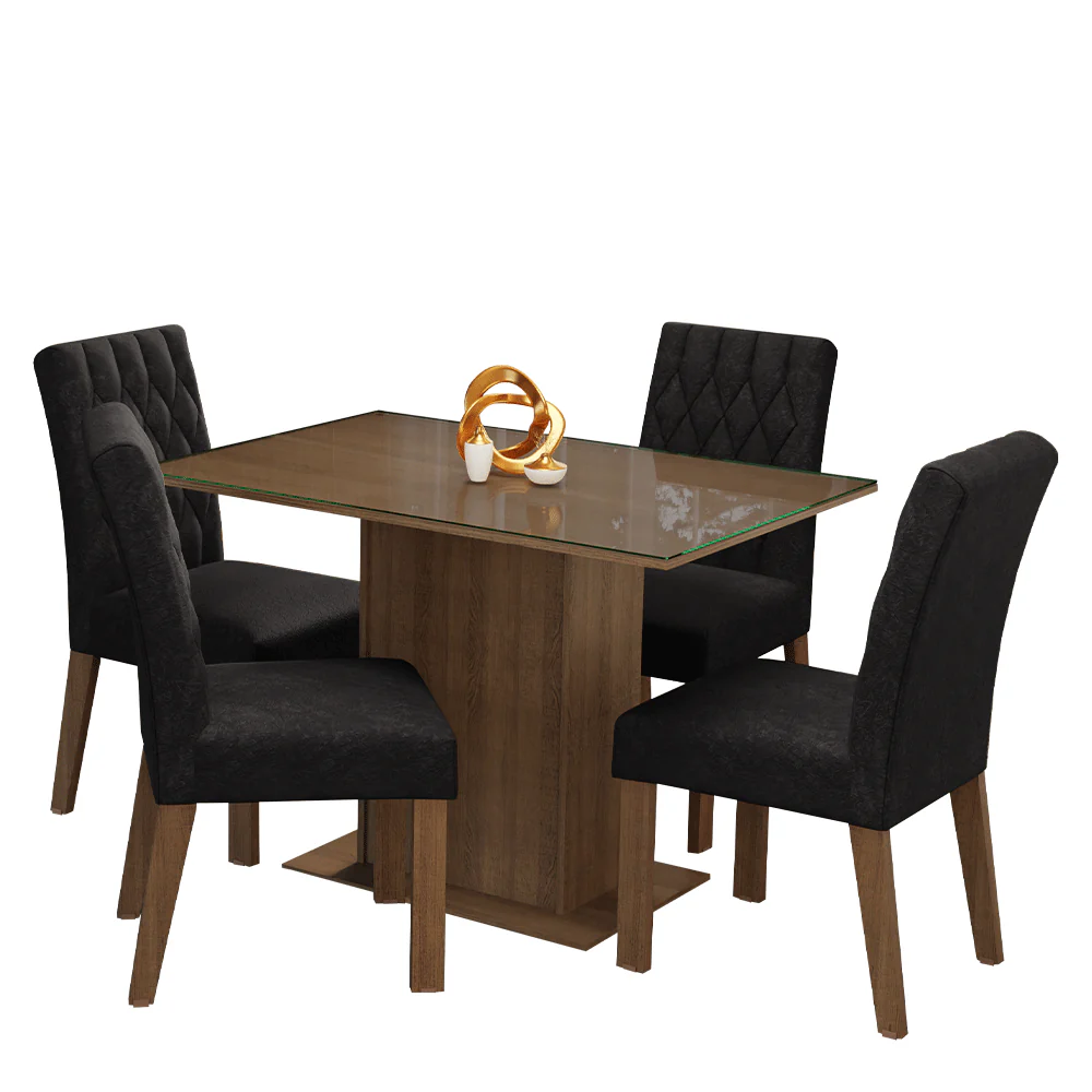 Conjunto Sala de Jantar Mesa Tampo de Vidro 4 Cadeiras Rustic/Oxford Reale Madesa - Image 2