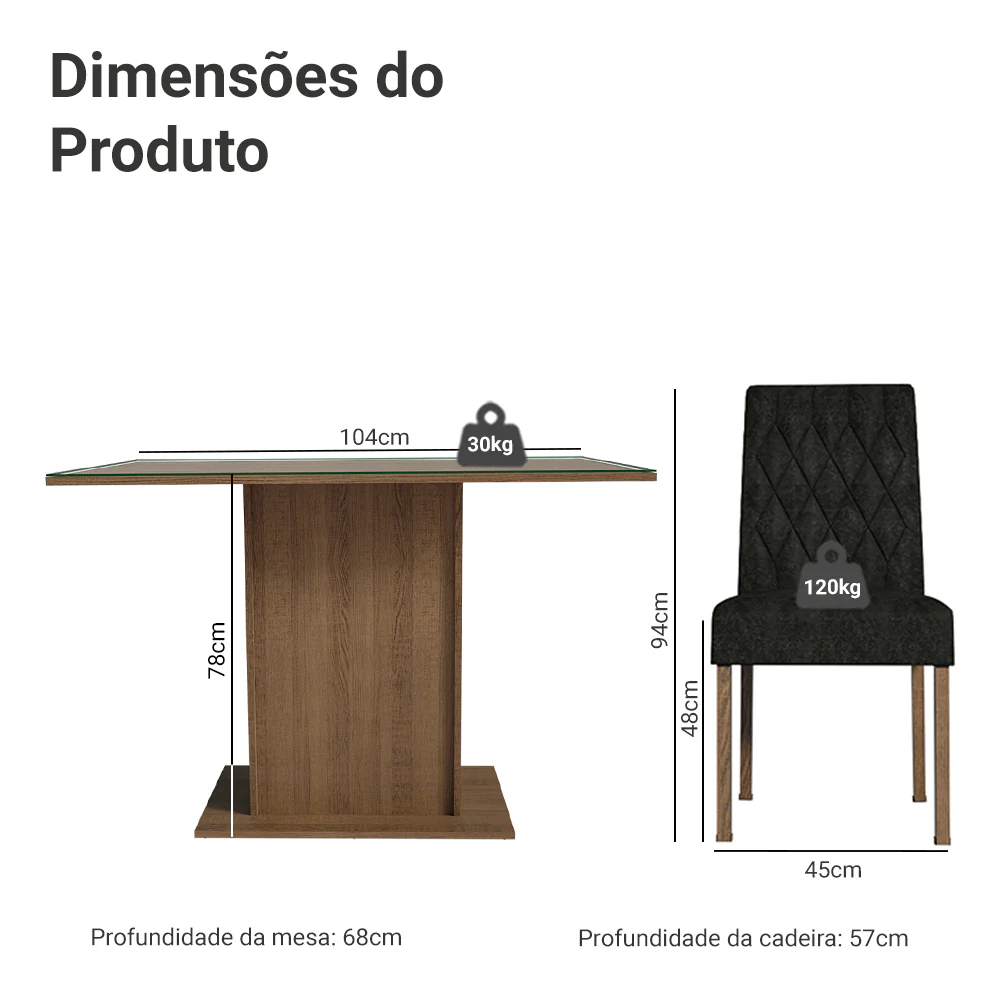 Conjunto Sala de Jantar Mesa Tampo de Vidro 4 Cadeiras Rustic/Oxford Reale Madesa - Image 3