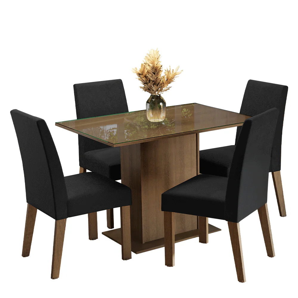 Conjunto Sala de Jantar Mesa Tampo de Vidro 4 Cadeiras Rustic/Oxford Zion Madesa - Image 2